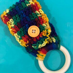 🐻New Rainbow Single Ring w/Button Kitchen Towel Holder - Handmade By Seller